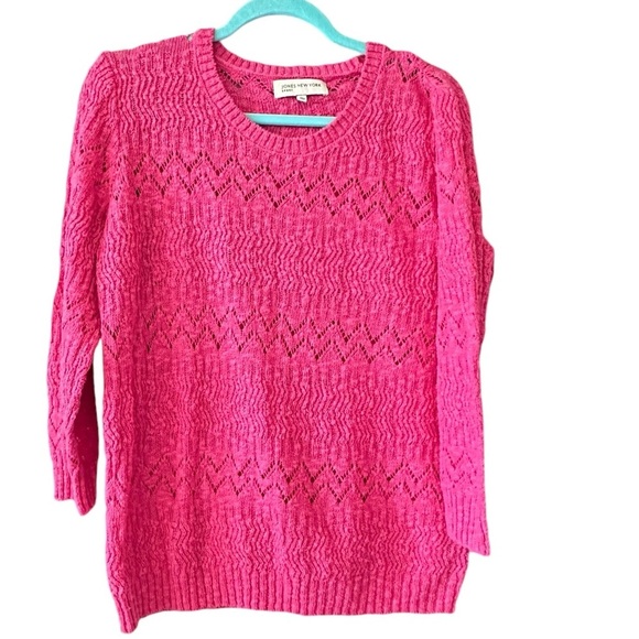 Jones New York Hot Pink Crew Neck 3/4 Length Sleeve Loose Knit Sweater sz XL - Picture 1 of 12